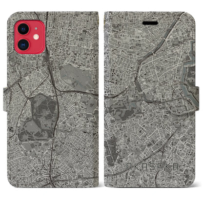 【赤坂（東京都）】地図柄iPhoneケース（手帳タイプ）モノトーン・iPhone 11 用