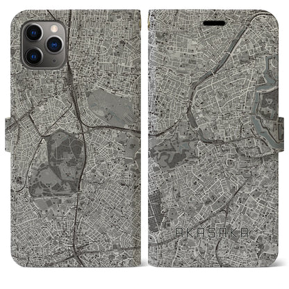 【赤坂（東京都）】地図柄iPhoneケース（手帳タイプ）モノトーン・iPhone 11 Pro Max 用
