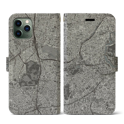 【赤坂（東京都）】地図柄iPhoneケース（手帳タイプ）モノトーン・iPhone 11 Pro 用