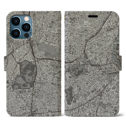 【赤坂（東京都）】地図柄iPhoneケース（手帳タイプ）モノトーン・iPhone 12 / 12 Pro 用