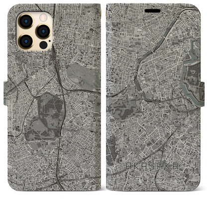 【赤坂（東京都）】地図柄iPhoneケース（手帳タイプ）モノトーン・iPhone 12 Pro Max 用