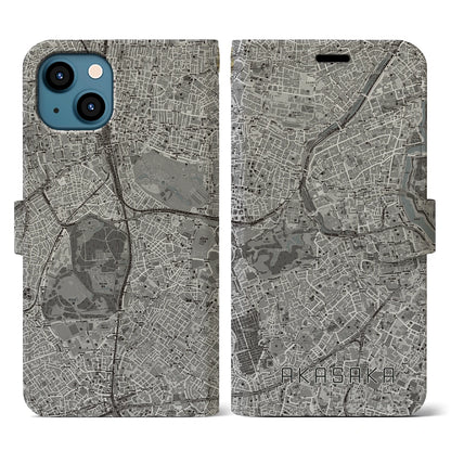 【赤坂（東京都）】地図柄iPhoneケース（手帳タイプ）モノトーン・iPhone 13 用