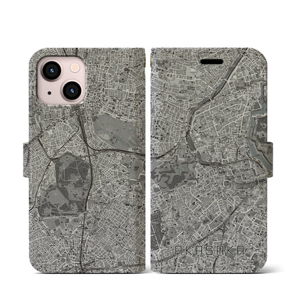 【赤坂（東京都）】地図柄iPhoneケース（手帳タイプ）モノトーン・iPhone 13 mini 用