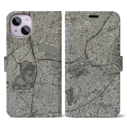 【赤坂（東京都）】地図柄iPhoneケース（手帳タイプ）モノトーン・iPhone 14 用