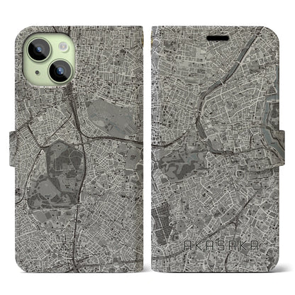 【赤坂（東京都）】地図柄iPhoneケース（手帳タイプ）モノトーン・iPhone 15 用
