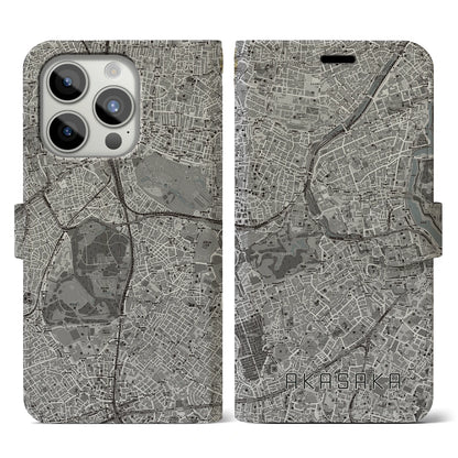 【赤坂（東京都）】地図柄iPhoneケース（手帳タイプ）モノトーン・iPhone 15 Pro 用