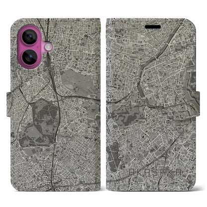 【赤坂（東京都）】地図柄iPhoneケース（手帳タイプ）モノトーン・iPhone 16 Pro 用