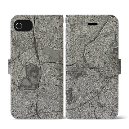 【赤坂（東京都）】地図柄iPhoneケース（手帳タイプ）モノトーン・iPhone SE（第3 / 第2世代） / 8 / 7 / 6s / 6 用