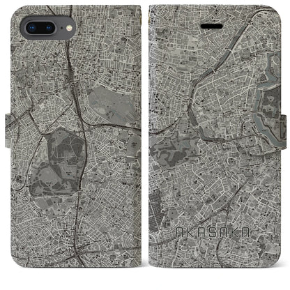 【赤坂（東京都）】地図柄iPhoneケース（手帳タイプ）モノトーン・iPhone 8Plus /7Plus / 6sPlus / 6Plus 用