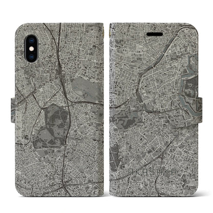 【赤坂（東京都）】地図柄iPhoneケース（手帳タイプ）モノトーン・iPhone XS / X 用