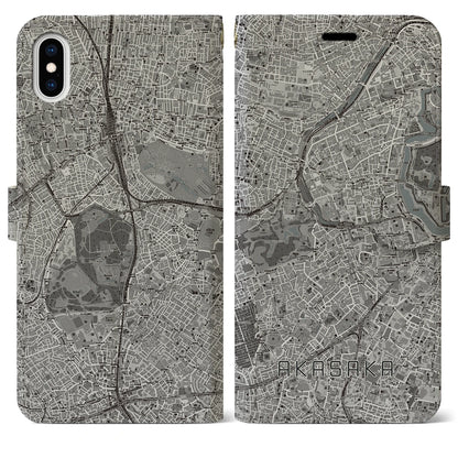 【赤坂（東京都）】地図柄iPhoneケース（手帳タイプ）モノトーン・iPhone XS Max 用
