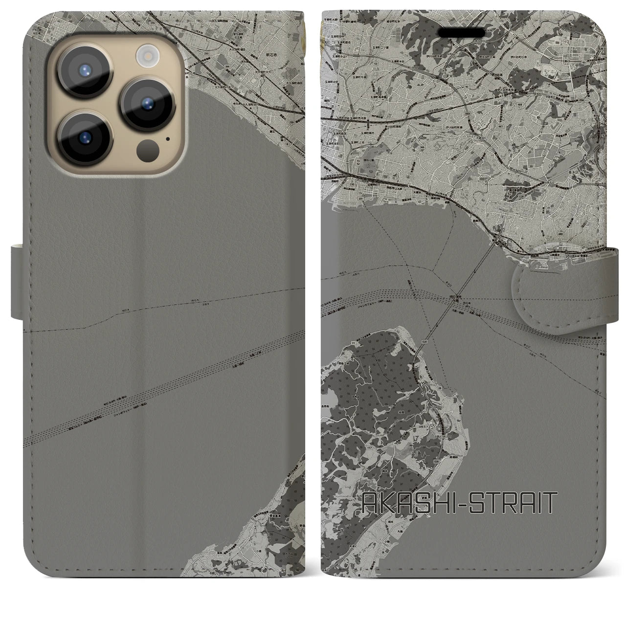 【明石海峡（兵庫県）】地図柄iPhoneケース（手帳タイプ）