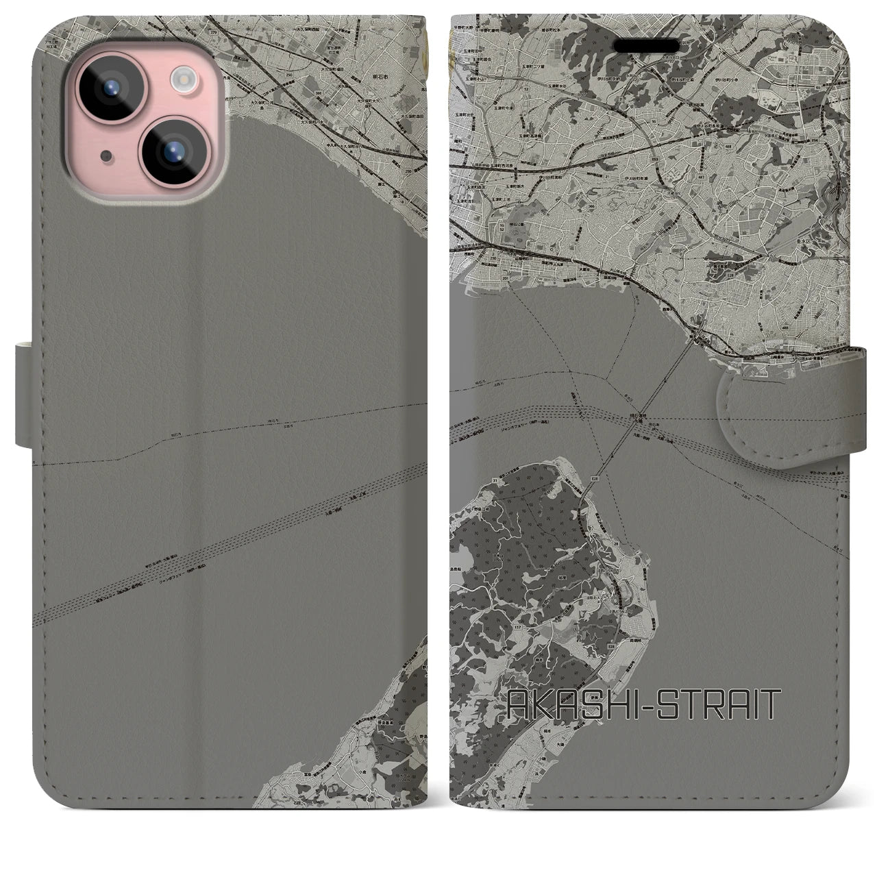 【明石海峡（兵庫県）】地図柄iPhoneケース（手帳タイプ）