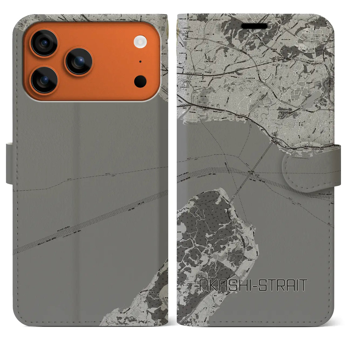 【明石海峡（兵庫県）】地図柄iPhoneケース（手帳タイプ）