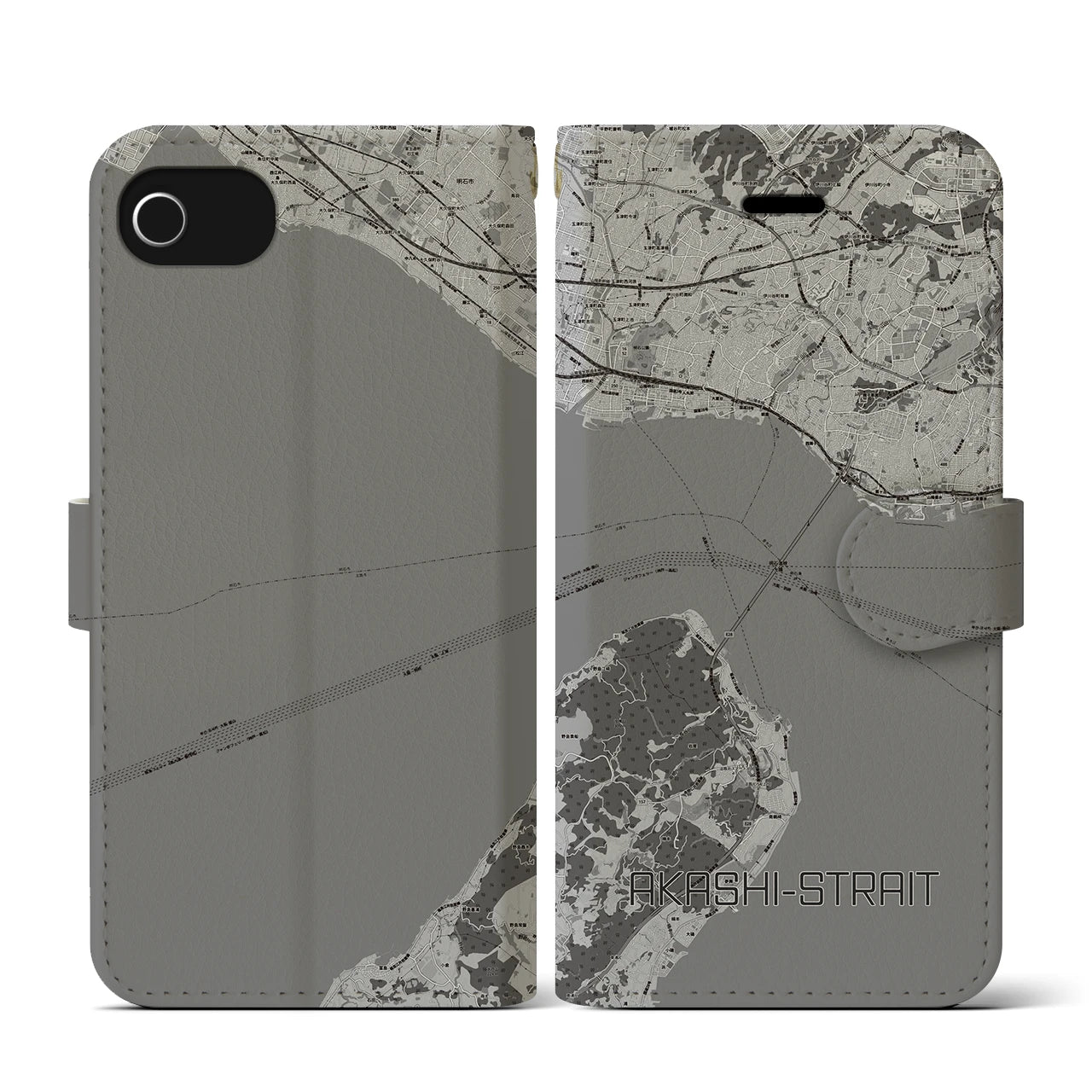 【明石海峡（兵庫県）】地図柄iPhoneケース（手帳タイプ）