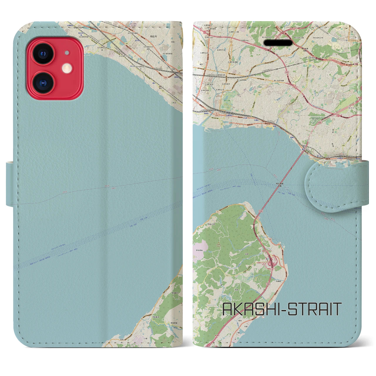 【明石海峡】地図柄iPhoneケース（手帳両面タイプ・ナチュラル）iPhone 11 用