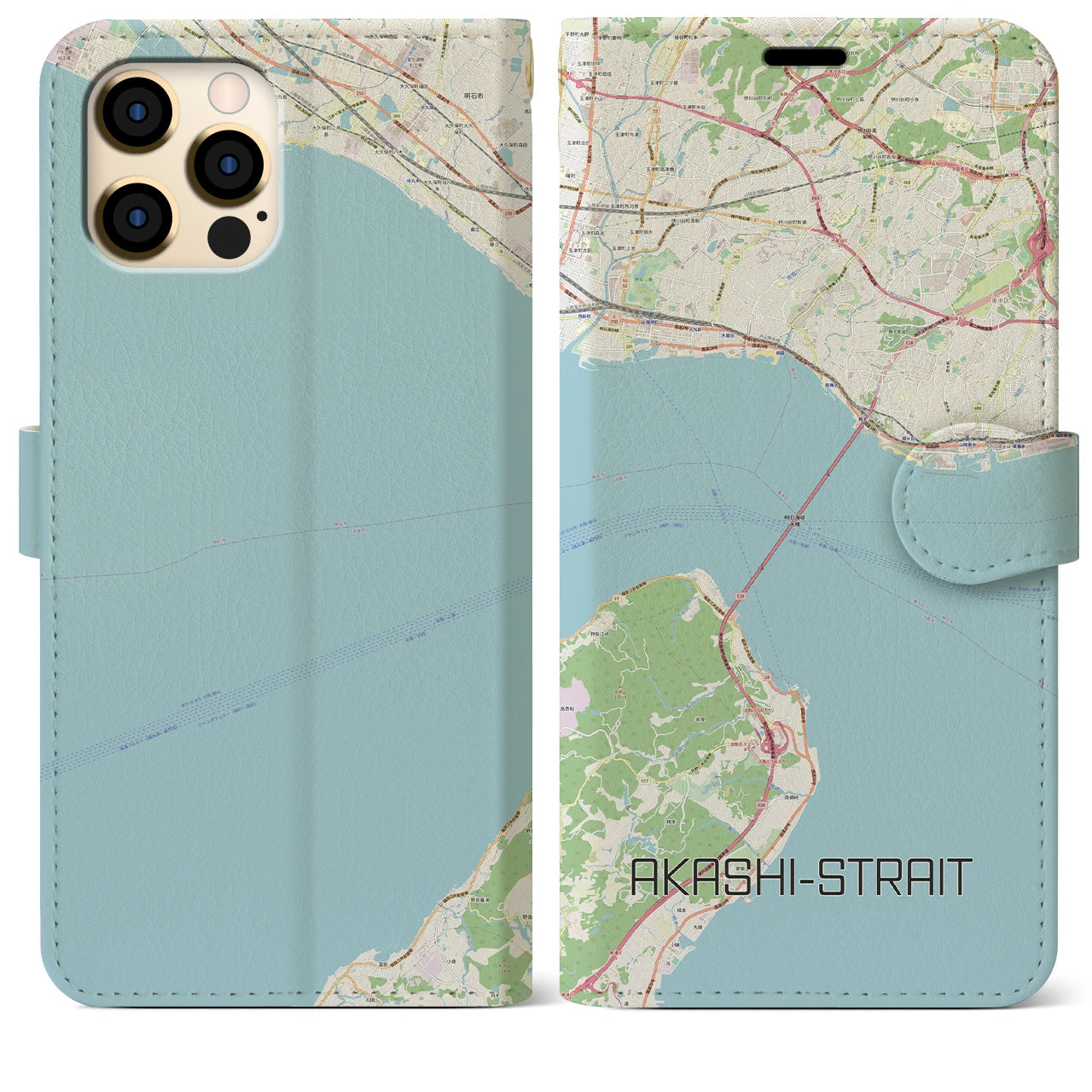 【明石海峡】地図柄iPhoneケース（手帳両面タイプ・ナチュラル）iPhone 12 Pro Max 用