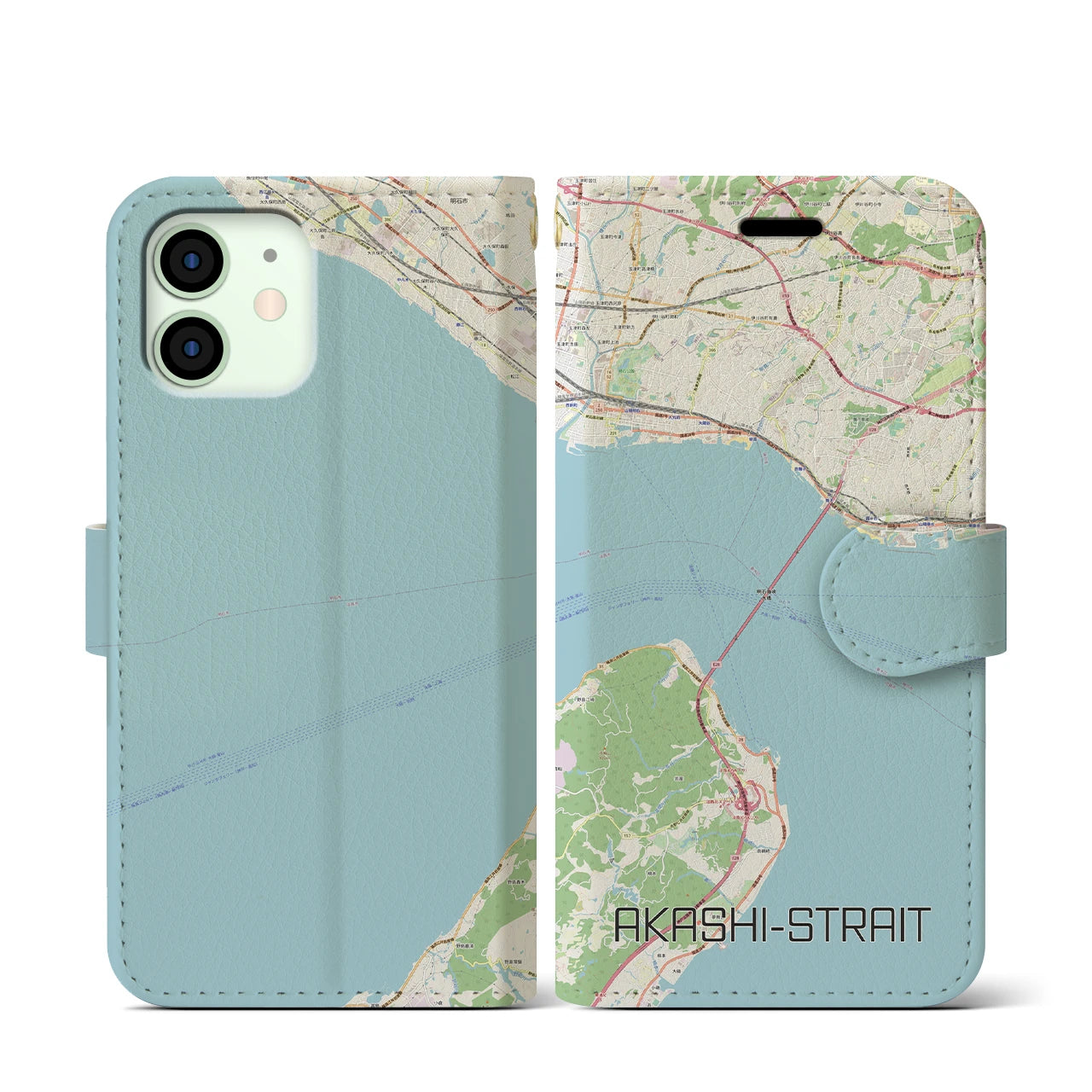 【明石海峡】地図柄iPhoneケース（手帳両面タイプ・ナチュラル）iPhone 12 mini 用