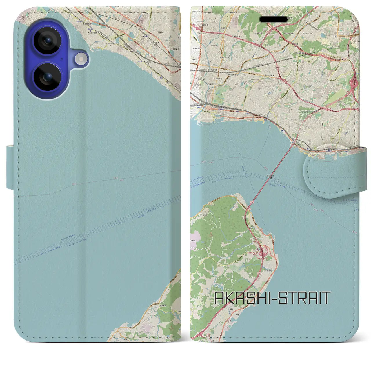 【明石海峡（兵庫県）】地図柄iPhoneケース（手帳タイプ）ナチュラル・iPhone 16 Pro Max 用