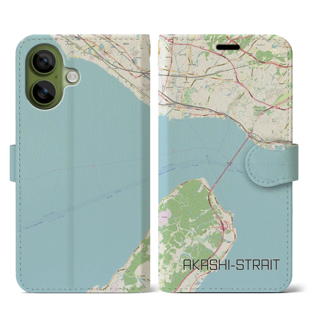 【明石海峡（兵庫県）】地図柄iPhoneケース（手帳タイプ）