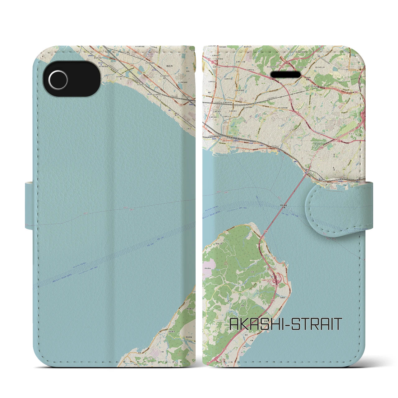 【明石海峡】地図柄iPhoneケース（手帳両面タイプ・ナチュラル）iPhone SE（第3 / 第2世代） / 8 / 7 / 6s / 6 用