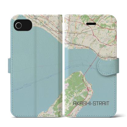 【明石海峡（兵庫県）】地図柄iPhoneケース（手帳タイプ）ナチュラル・iPhone SE（第3 / 第2世代） / 8 / 7 / 6s / 6 用