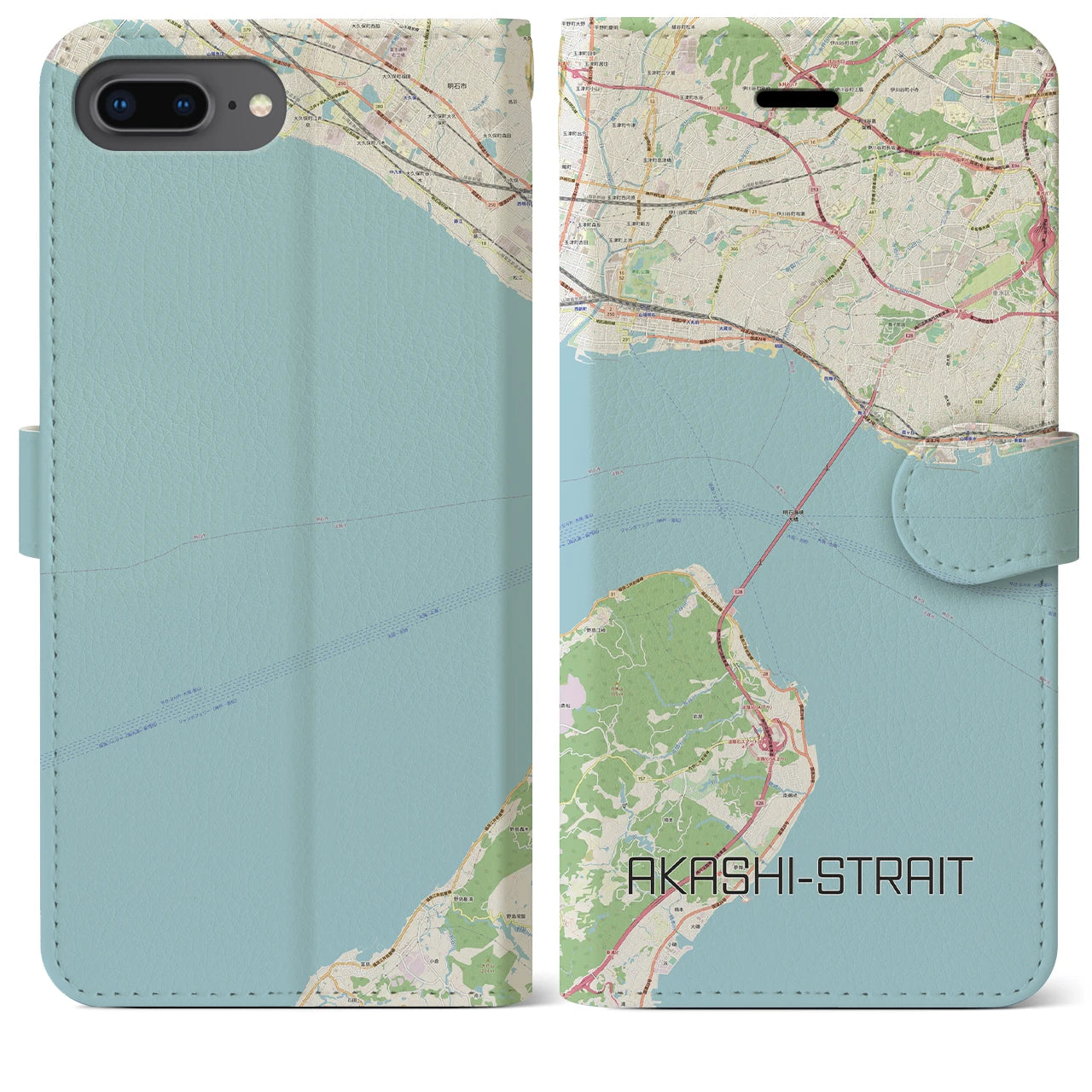 【明石海峡】地図柄iPhoneケース（手帳両面タイプ・ナチュラル）iPhone 8Plus /7Plus / 6sPlus / 6Plus 用