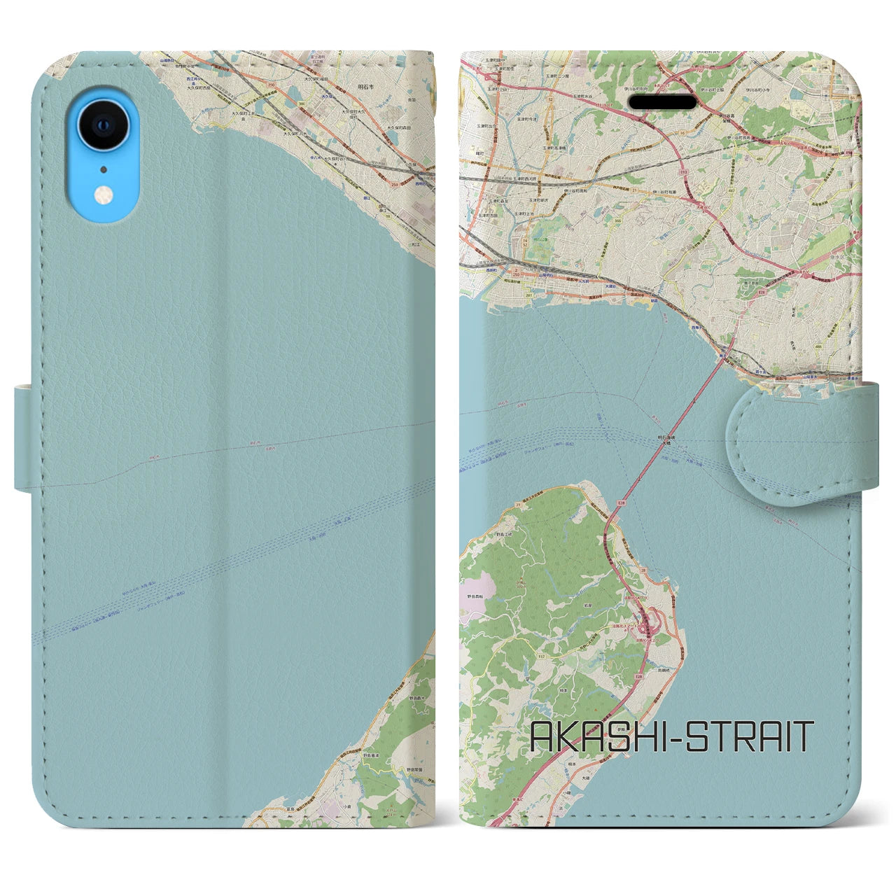 【明石海峡】地図柄iPhoneケース（手帳両面タイプ・ナチュラル）iPhone XR 用