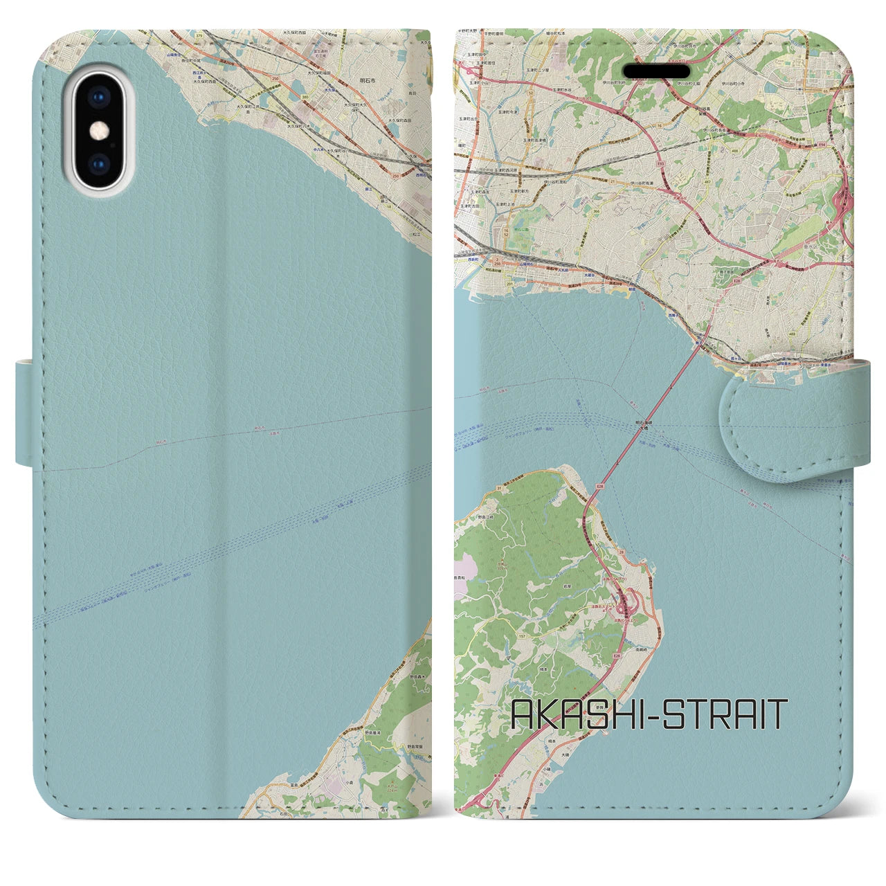 【明石海峡】地図柄iPhoneケース（手帳両面タイプ・ナチュラル）iPhone XS Max 用