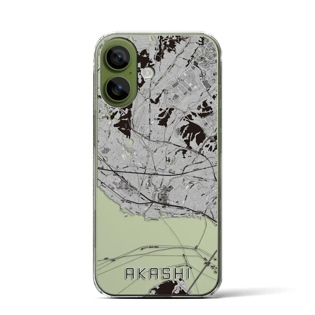 【明石（兵庫県）】地図柄iPhoneケース（クリアタイプ）モノトーン・iPhone 17 Pro Max 用