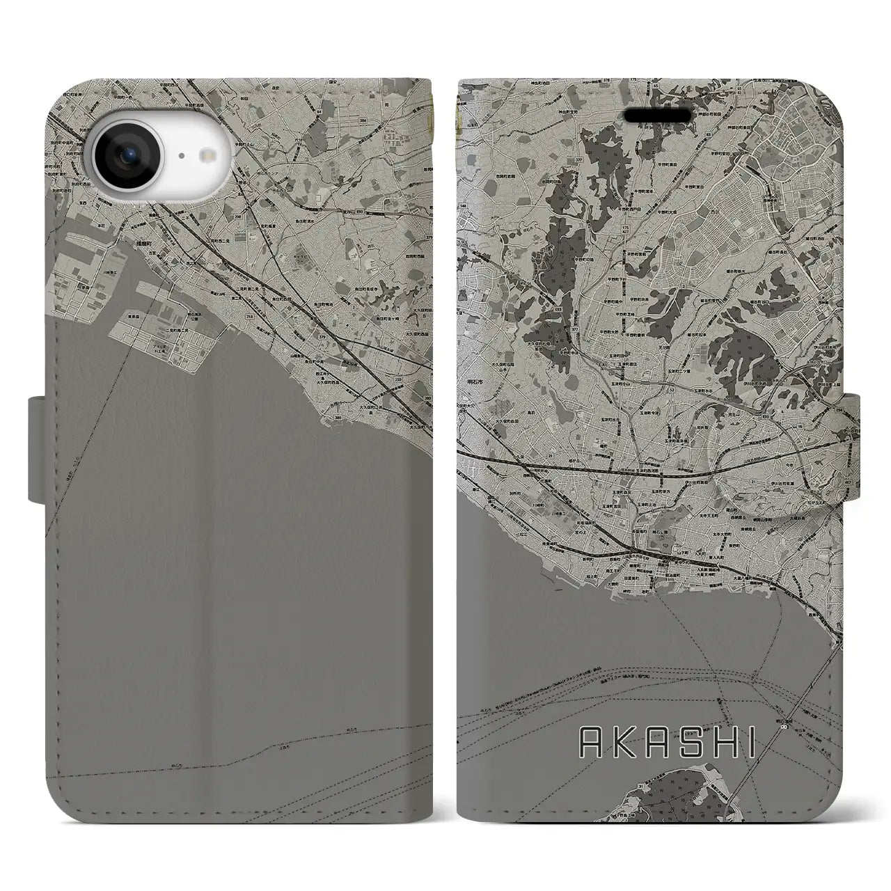 【明石（兵庫県）】地図柄iPhoneケース（手帳タイプ）
