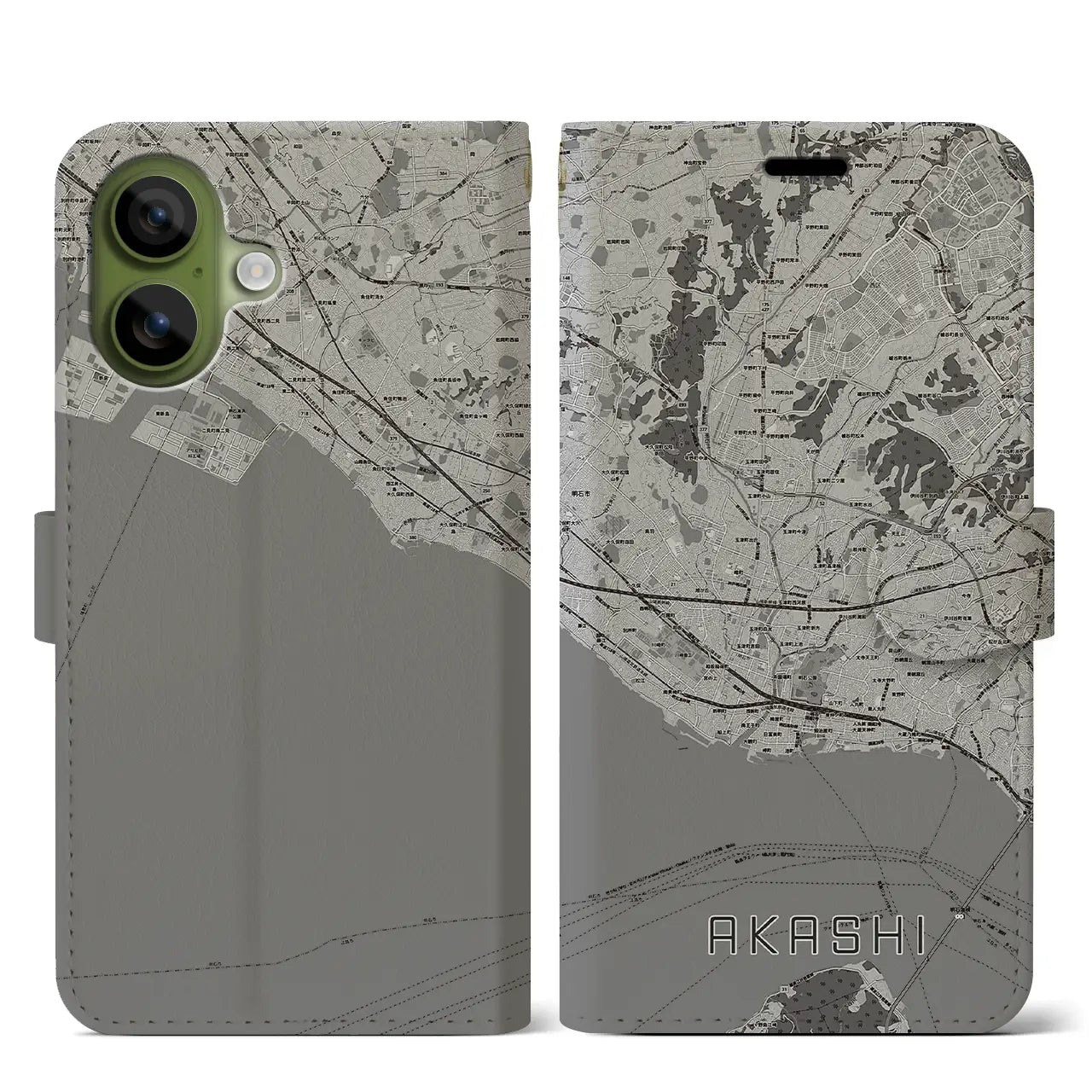 【明石（兵庫県）】地図柄iPhoneケース（手帳タイプ）