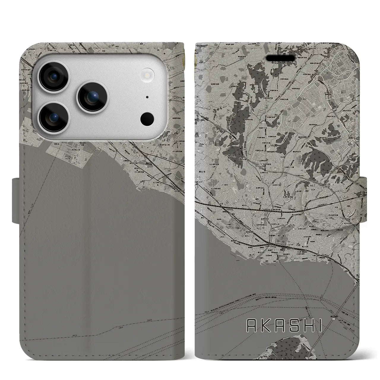 【明石（兵庫県）】地図柄iPhoneケース（手帳タイプ）