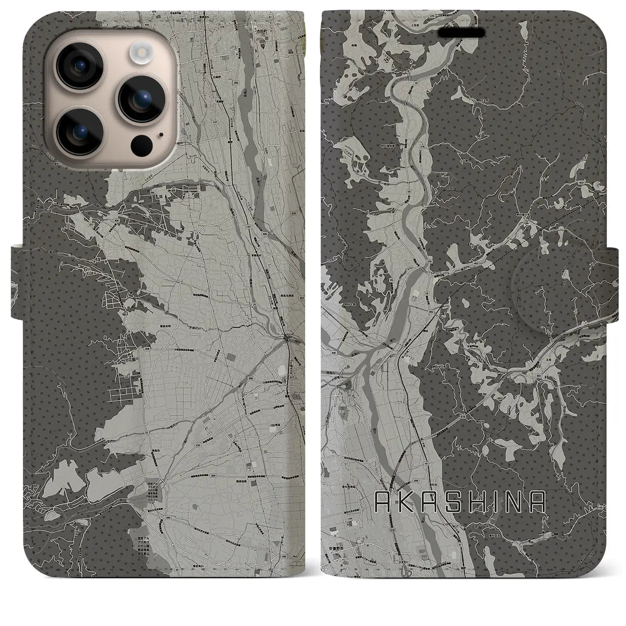 【明科（長野県）】地図柄iPhoneケース（手帳タイプ）