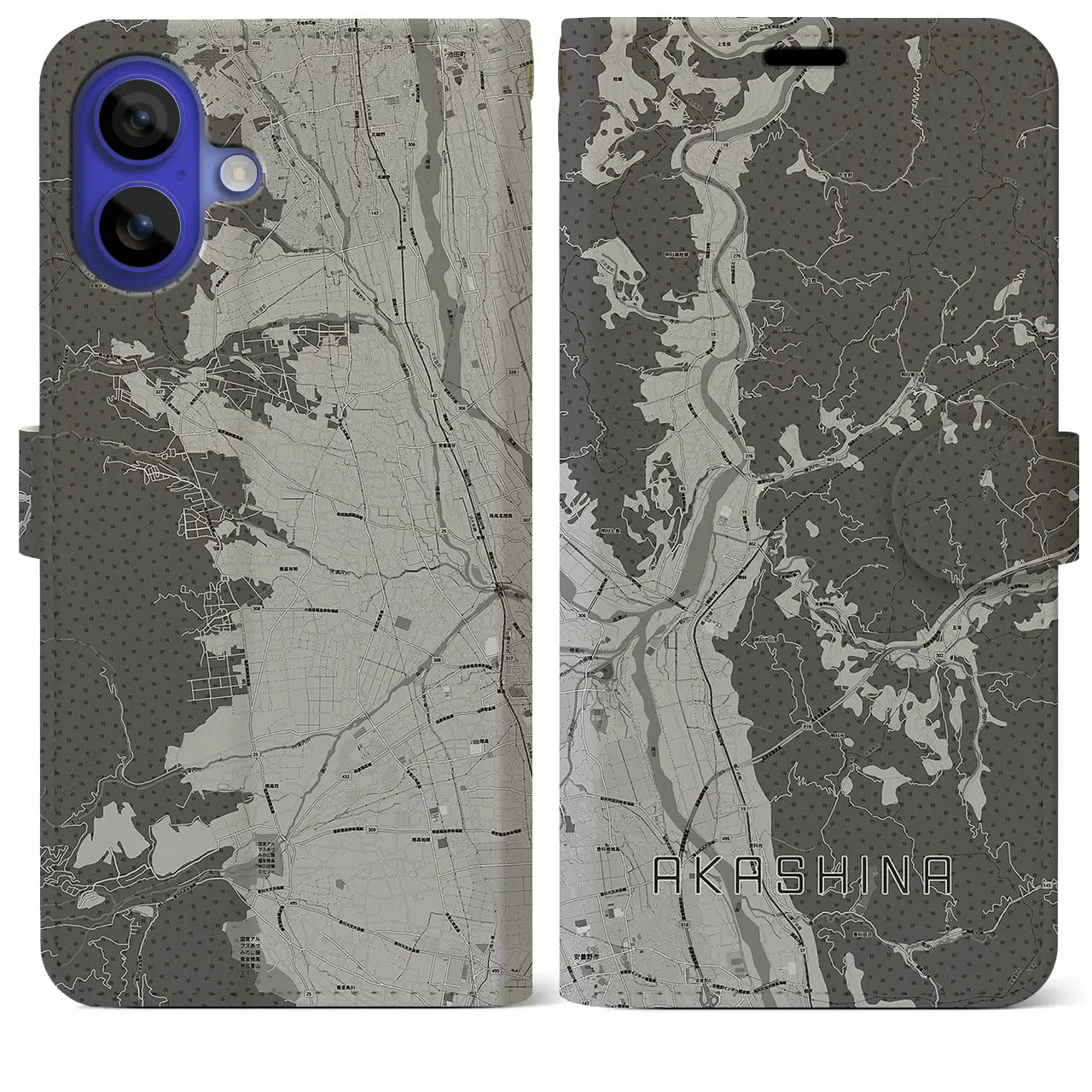 【明科（長野県）】地図柄iPhoneケース（手帳タイプ）