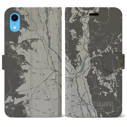 【明科（長野県）】地図柄iPhoneケース（手帳タイプ）モノトーン・iPhone XR 用