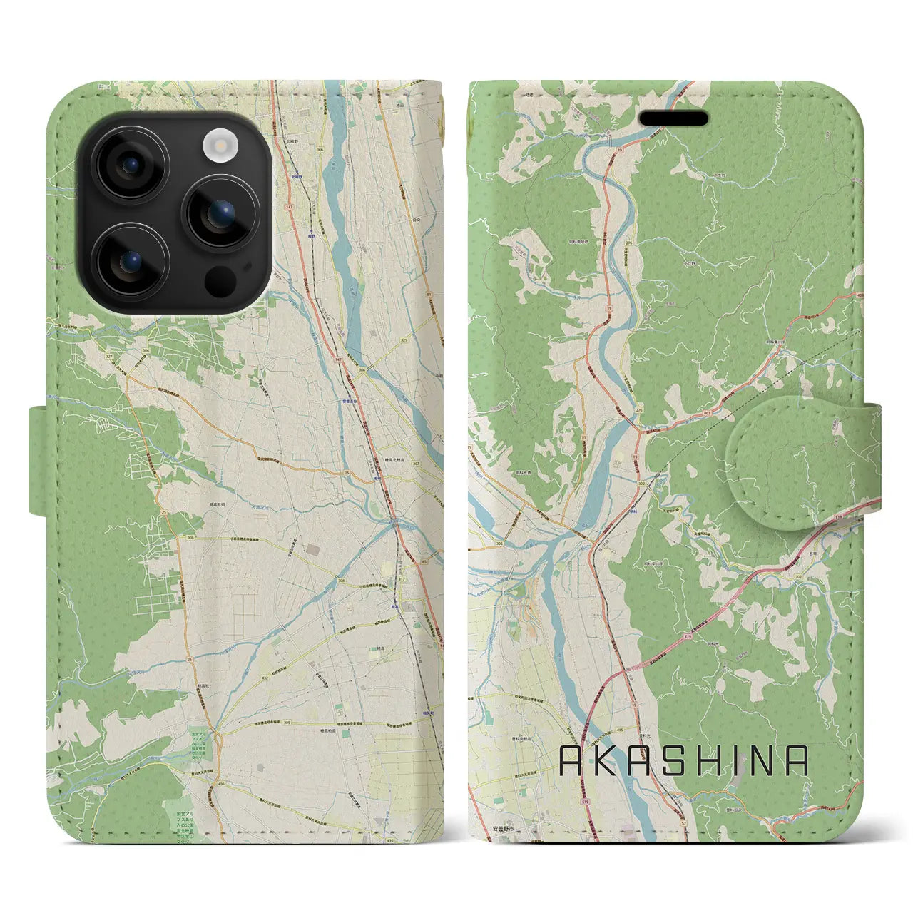 【明科（長野県）】地図柄iPhoneケース（手帳タイプ）ナチュラル・iPhone 16 用