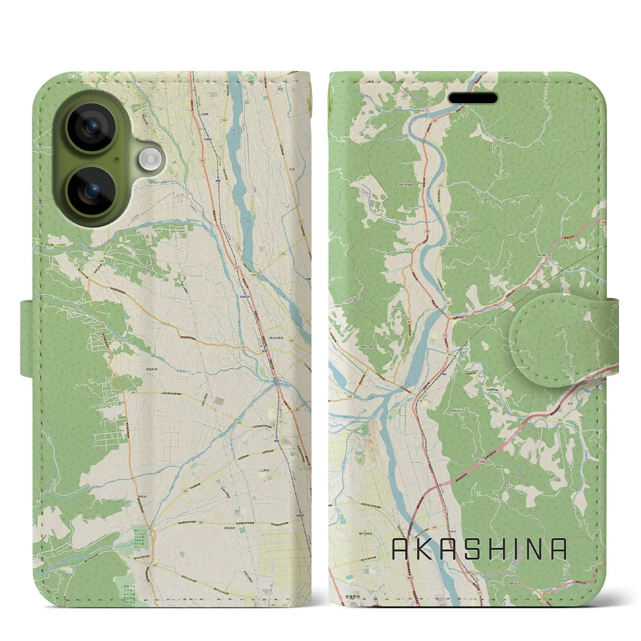 【明科（長野県）】地図柄iPhoneケース（手帳タイプ）