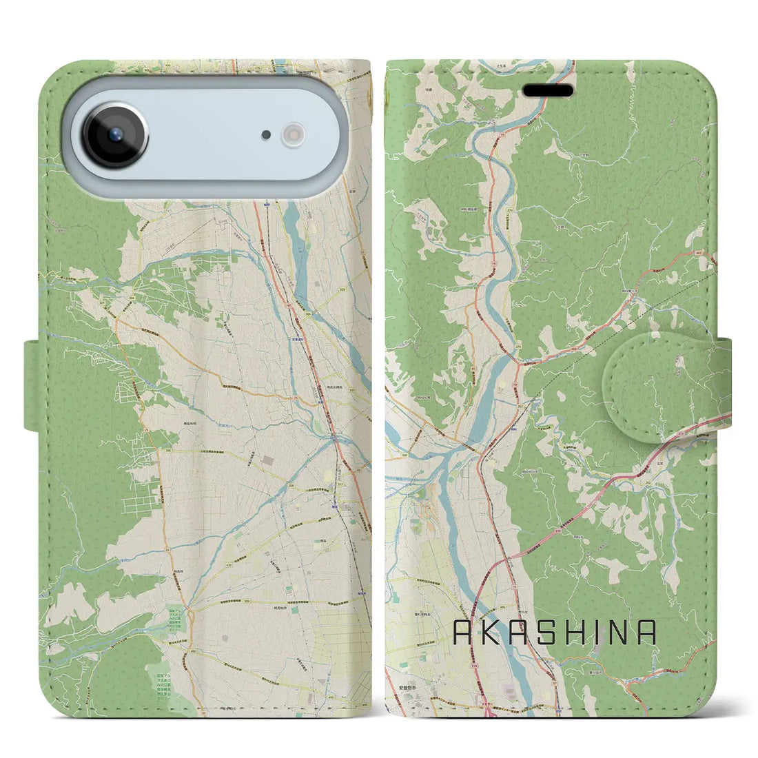 【明科（長野県）】地図柄iPhoneケース（手帳タイプ）モノトーン・iPhone 17 Pro Max 用