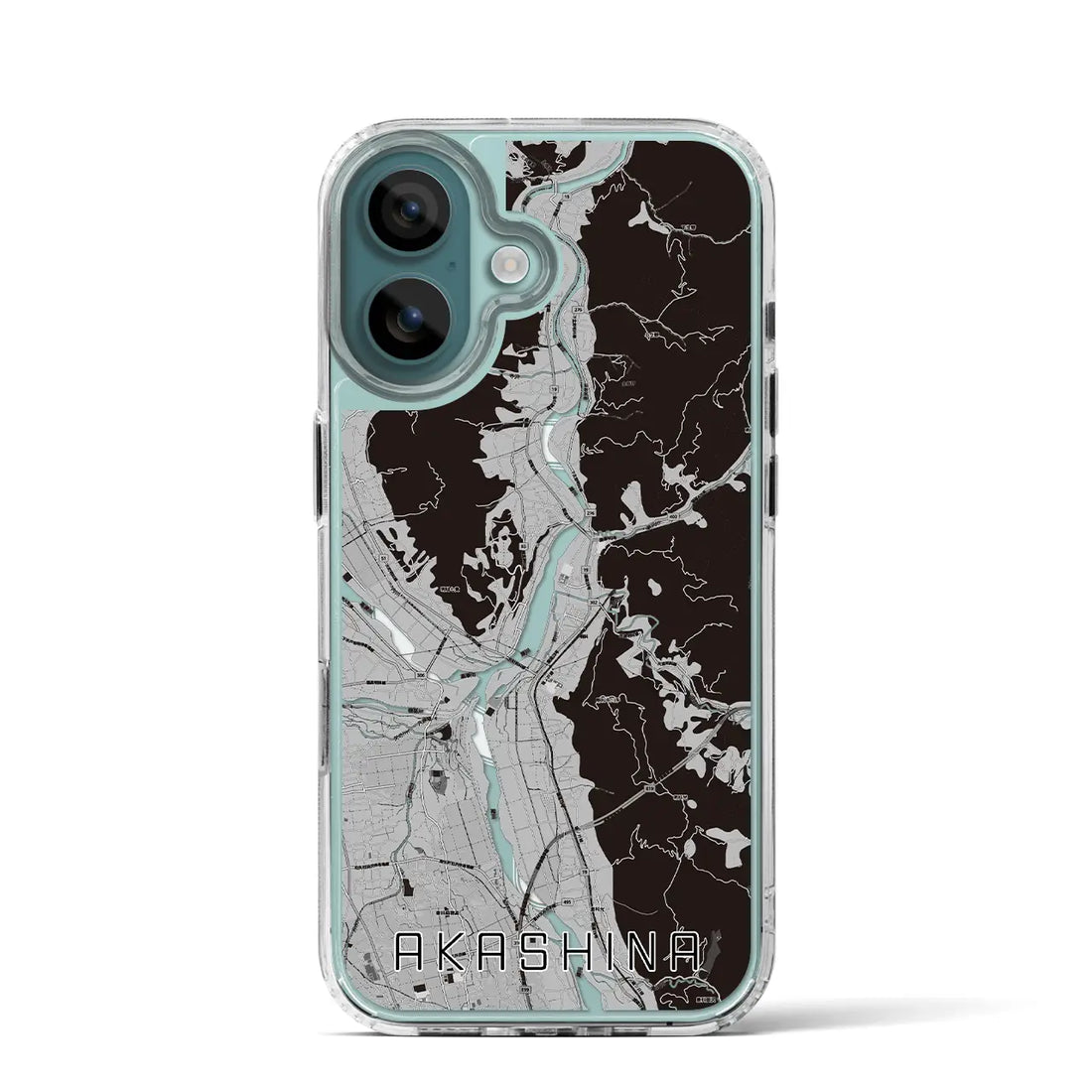 【明科(長野県)】地図柄iPhoneケース(MagSafeタイプ)モノトーン・iPhone 16 Pro 用