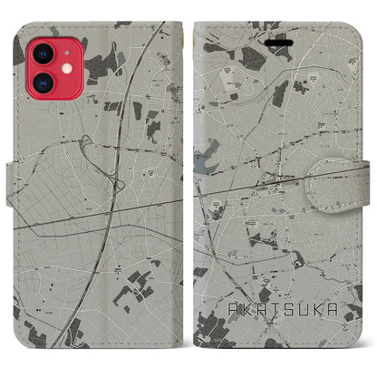 【赤塚（茨城県）】地図柄iPhoneケース（手帳タイプ）モノトーン・iPhone 11 用