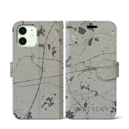 【赤塚（茨城県）】地図柄iPhoneケース（手帳タイプ）モノトーン・iPhone 12 mini 用