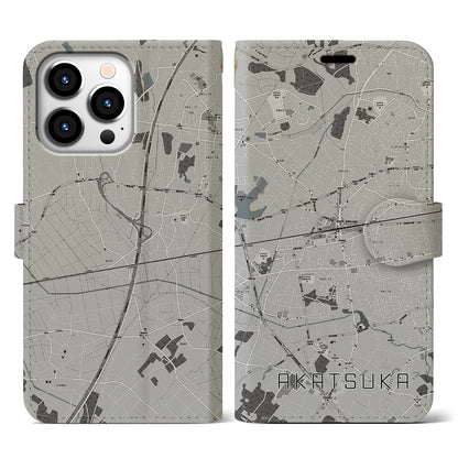 【赤塚（茨城県）】地図柄iPhoneケース（手帳タイプ）モノトーン・iPhone 13 Pro 用