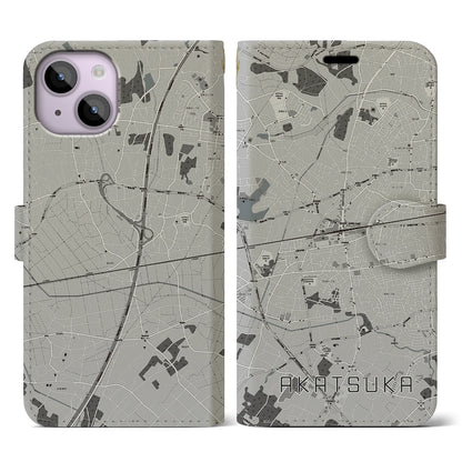 【赤塚（茨城県）】地図柄iPhoneケース（手帳タイプ）モノトーン・iPhone 14 用
