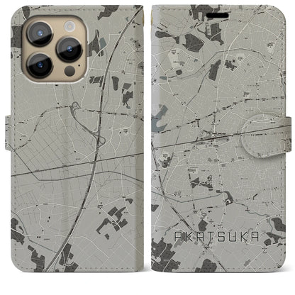 【赤塚（茨城県）】地図柄iPhoneケース（手帳タイプ）モノトーン・iPhone 14 Pro Max 用