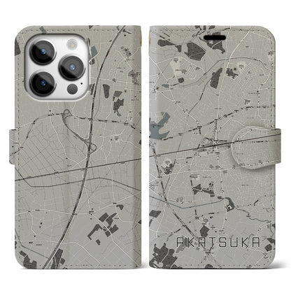 【赤塚（茨城県）】地図柄iPhoneケース（手帳タイプ）モノトーン・iPhone 14 Pro 用