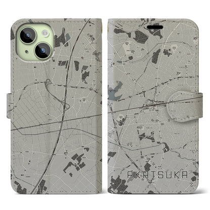 【赤塚（茨城県）】地図柄iPhoneケース（手帳タイプ）モノトーン・iPhone 15 用