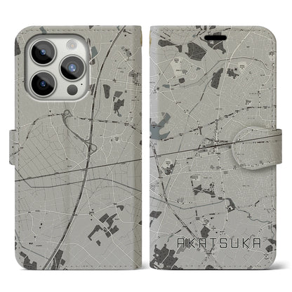 【赤塚（茨城県）】地図柄iPhoneケース（手帳タイプ）モノトーン・iPhone 15 Pro 用