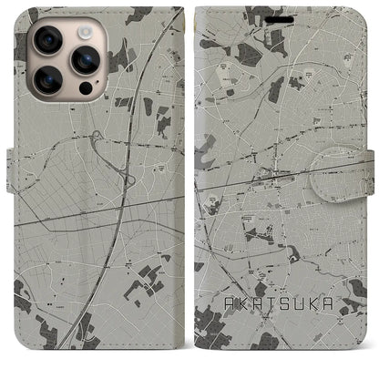 【赤塚（茨城県）】地図柄iPhoneケース（手帳タイプ）モノトーン・iPhone 16 Plus 用