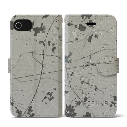 【赤塚（茨城県）】地図柄iPhoneケース（手帳タイプ）モノトーン・iPhone SE（第3 / 第2世代） / 8 / 7 / 6s / 6 用